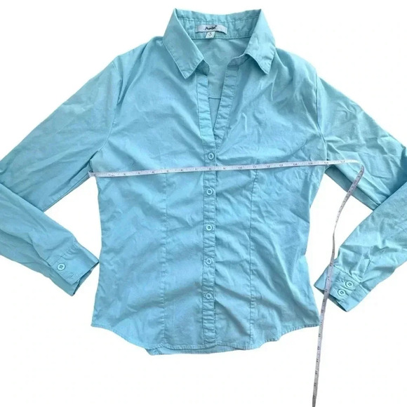 Women's Size Small Long Sleeve Button Down Shirt Blouse Blue business casual - Picture 8 of 8